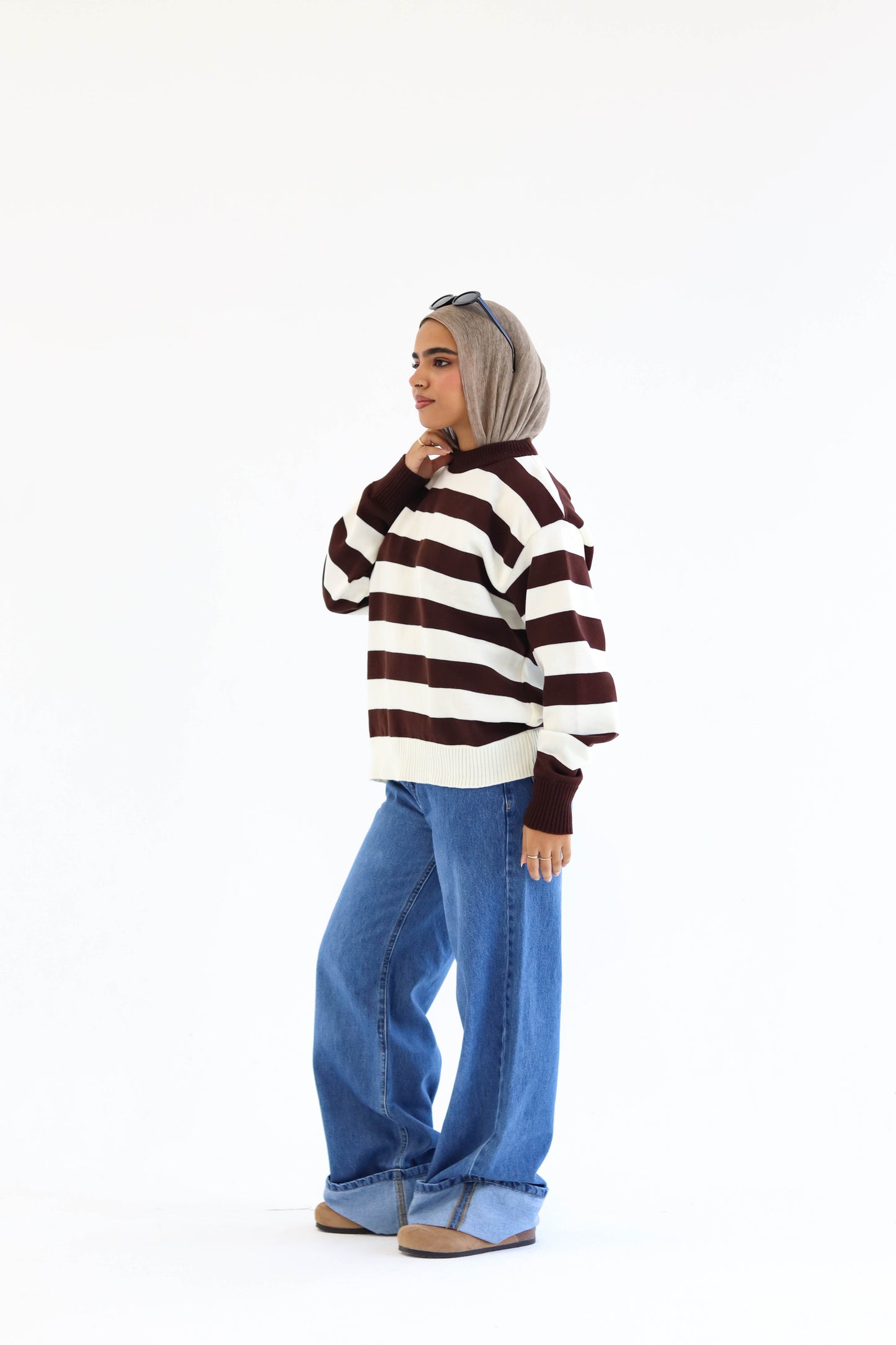 Sofi striped pullover in chocolate