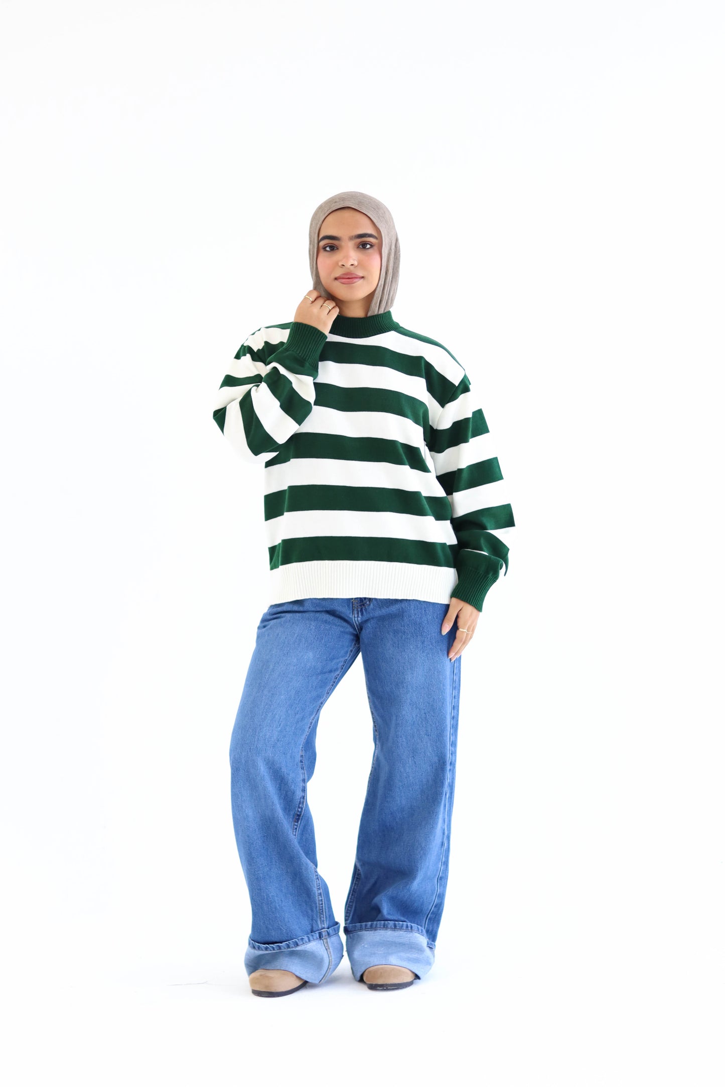 Sofi Striped pullover in Olive