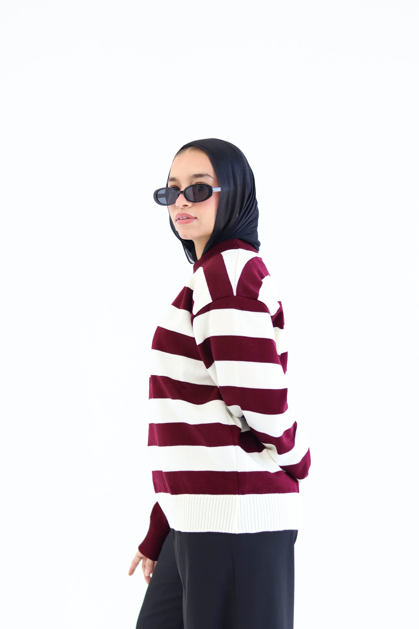Sofi  striped pullover in burgundy