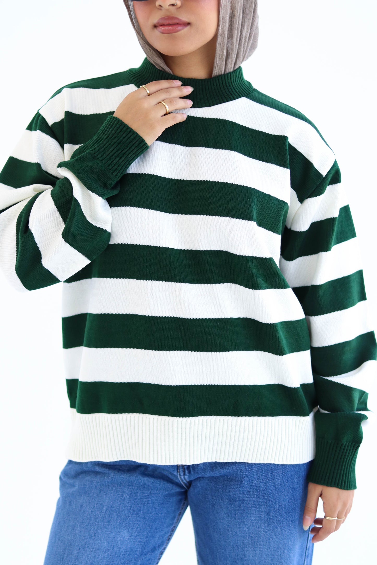 Sofi Striped pullover in Olive